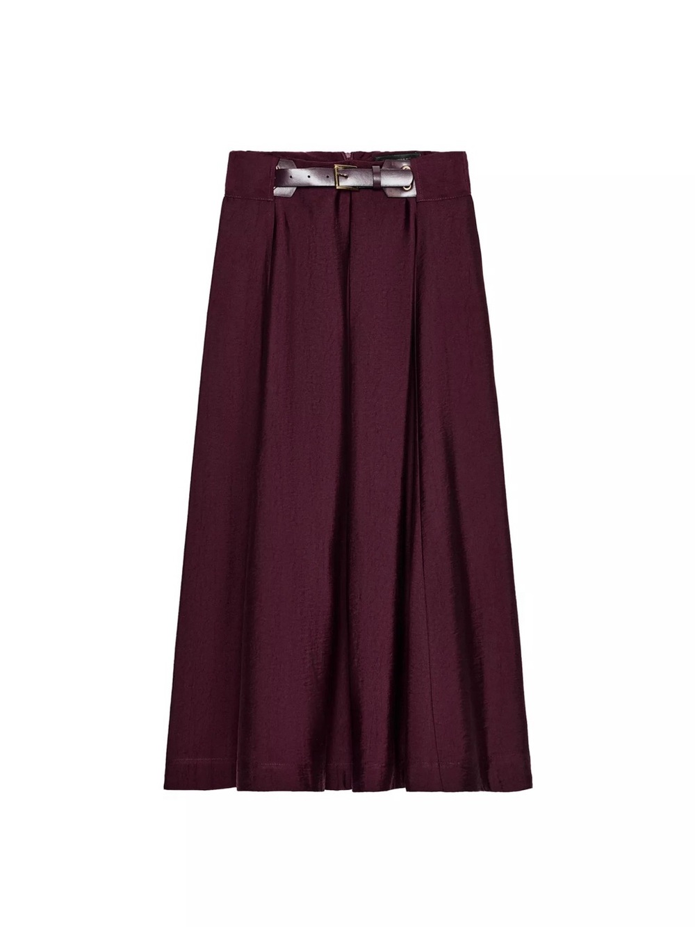 Zara Deep Burgundy Midi Skirt with wide Belt